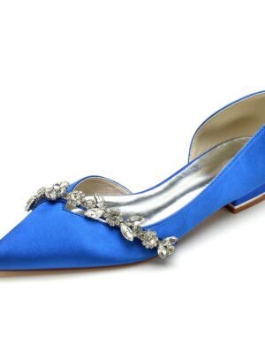 Women's Silk Satin Closed Toe With Flat Heel Rhinestone Wedding Shoes