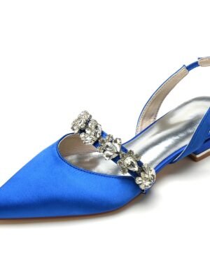 Women's Silk Satin With Rhinestone Closed Toe Flat Heel Evening Shoes