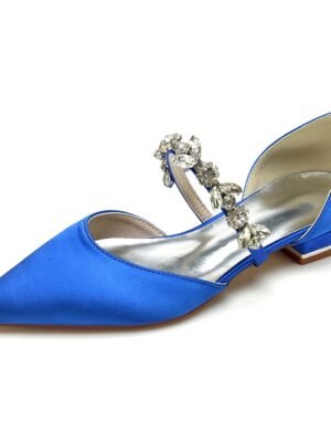 Women's Silk Satin With Rhinestone Closed Toe Flat Heel Wedding Shoes