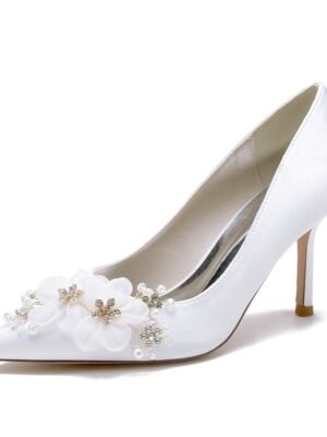 Women's Silk Satin With Closed Toe Stiletto Heel Flower Wedding Shoes