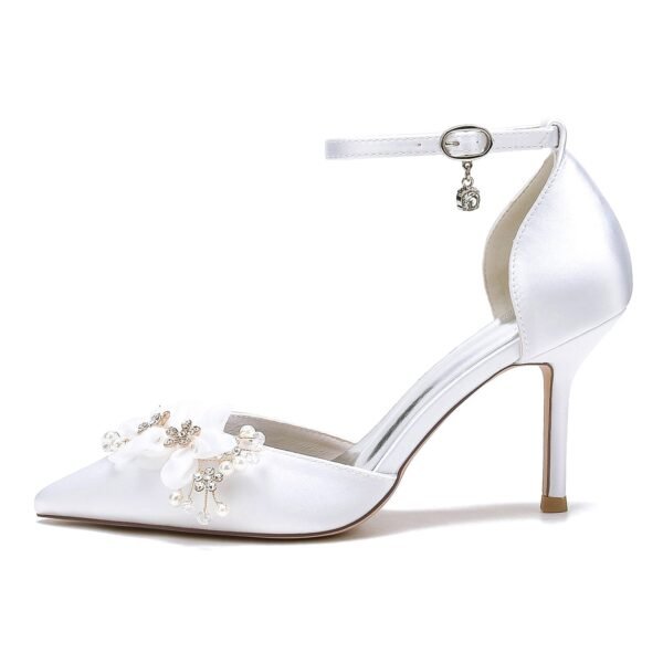 Women's Silk Satin With Flower Ankle Strap Closed Toe Stiletto Heel Evening Shoes