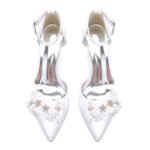 Women's Silk Satin With Flower Ankle Strap Closed Toe Stiletto Heel Evening Shoes