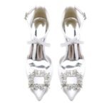 Women's Silk Satin With Ankle Strap Rhinestone Closed Toe Chunky Heel Wedding Shoes