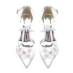 Women's Silk Satin With Ankle Strap Flower Closed Toe Chunky Heel Wedding Shoes