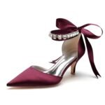 Women's Silk Satin With Ankle Strap Lace-up Rhinestone Closed Toe Stiletto Heel Wedding Shoes