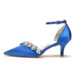 Women's Silk Satin Ankle Strap With Rhinestone Stiletto Heel Closed Toe Wedding Shoes