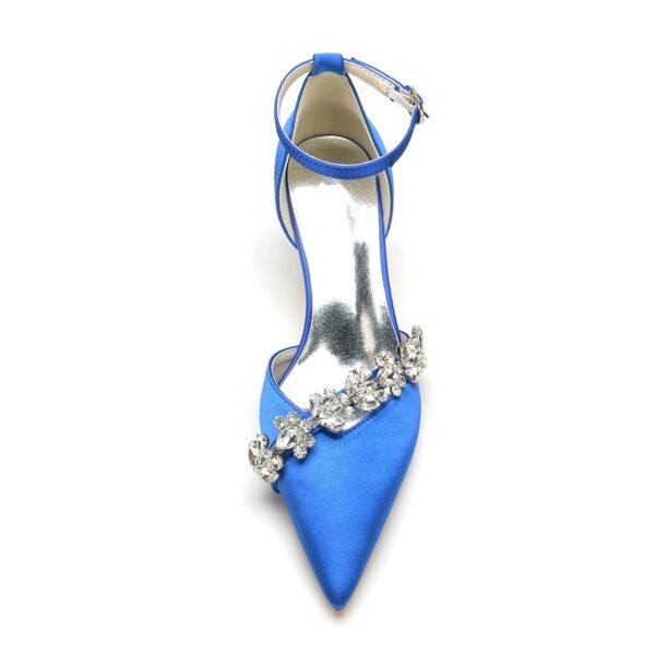 Women's Silk Satin Ankle Strap With Rhinestone Stiletto Heel Closed Toe Wedding Shoes