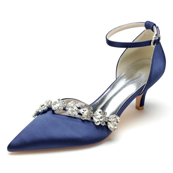 Women's Silk Satin Ankle Strap With Rhinestone Stiletto Heel Closed Toe Wedding Shoes