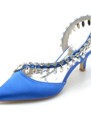 Women's Silk Satin With Rhinestone Tassel Closed Toe Stiletto Heel Wedding Shoes