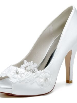 Women's Flower Silk Satin With Closed Toe Stiletto Heel Evening Shoes