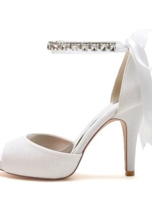 Women's Glitter With Ankle Strap Lace-up Rhinestone Peep Toe Stiletto Heel Wedding Shoes