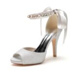 Women's Glitter With Ankle Strap Lace-up Rhinestone Peep Toe Stiletto Heel Wedding Shoes